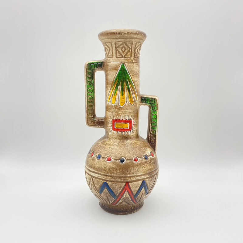Hand-Painted Vintage Indian Style Vase with Southwest Symbols