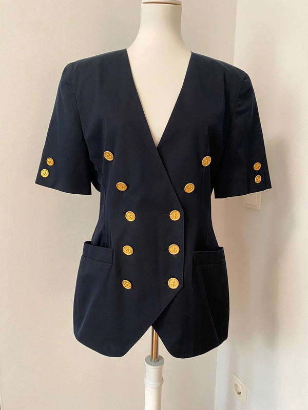 Escada Margaretha Ley Blazer mit Goldknöpfen, Kurzarm, Baumwollmischung