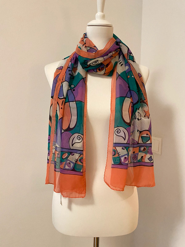 Vintage Stil Muster Silken Schal mit Mehrfarbigem Abstrakten Druck