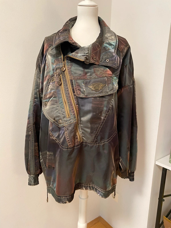 Emmegi Vintage Ledermantel mit mehreren Taschen und Reißverschlüssen