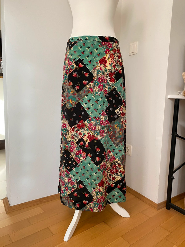 Vintage Boho Patchwork Maxirock mit Hippie- und Rock-Design