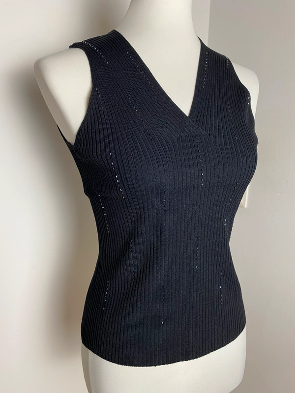 Vintage Love Damen Stricktop mit Perlenverzierung - Ärmelloses V-Ausschnitt Oberteil