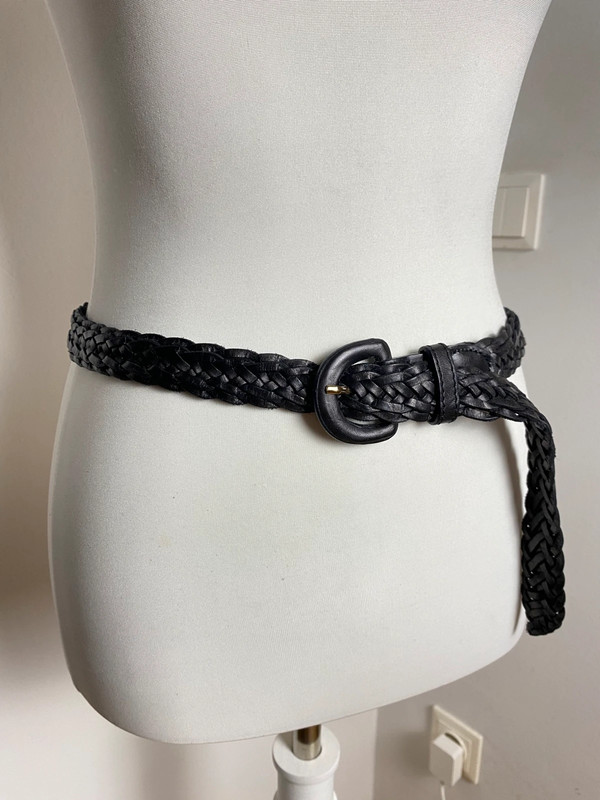 Vintage Love Schwarzer Flechtgürtel aus Leder mit Schnalle, Größenverstellbar