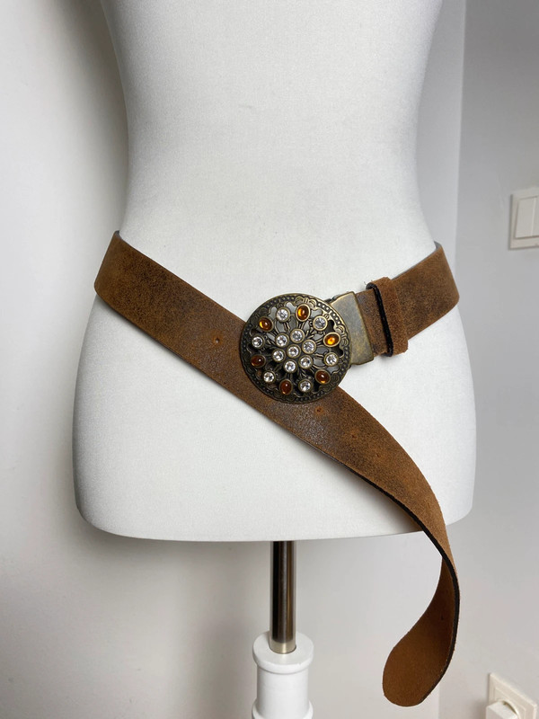 Vintage Y2K Leder Gürtel mit Strasssteinen