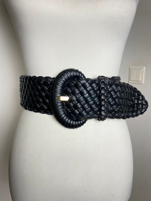 Unisex Weiter Leder Flechtgürtel mit Rundbuckel, Größenverstellbar