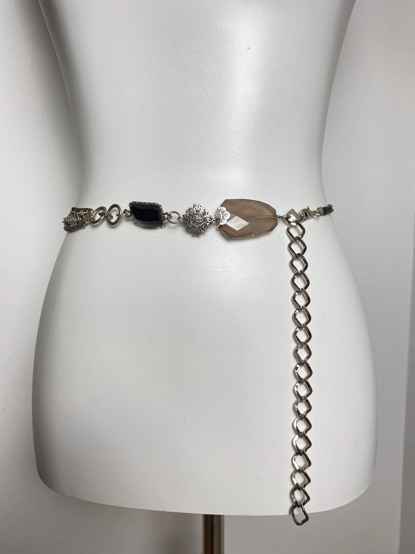 Vintage Y2K Stil Kettengürtel mit Perlendekoren und verstellbarer Länge
