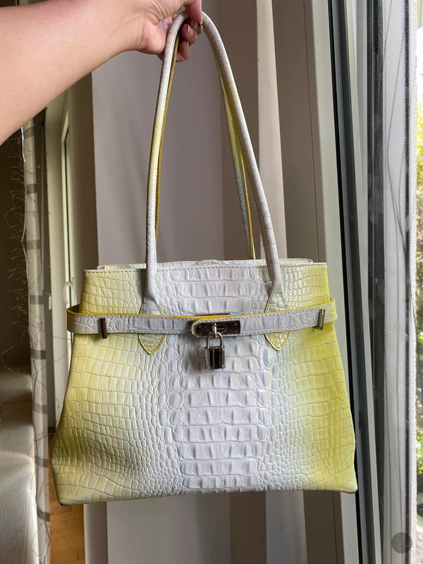 Vintage Leder Schultertasche 90er/00er Mehrfarbig Blau und Gelb Y2K-Stil
