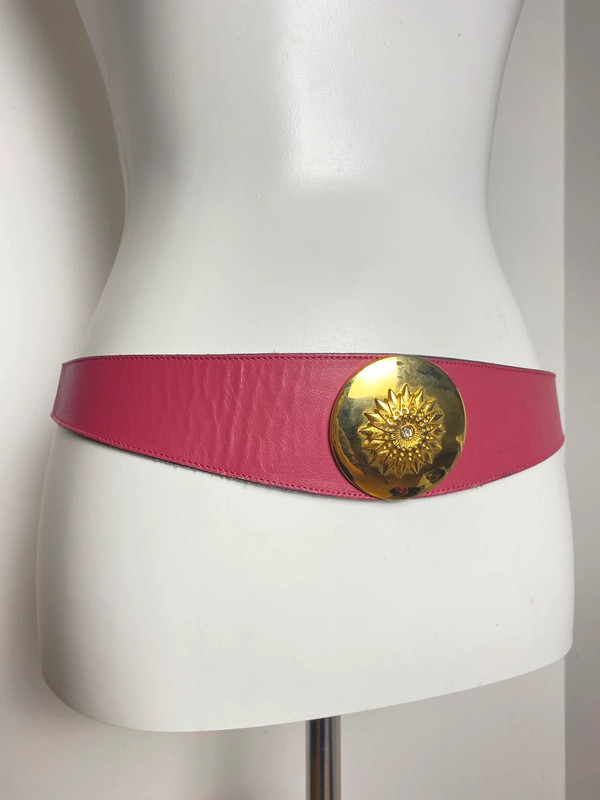 Vintage Ledergürtel mit auffälliger Goldschnalle von Roberto Dalpra, breiter Taillengürtel