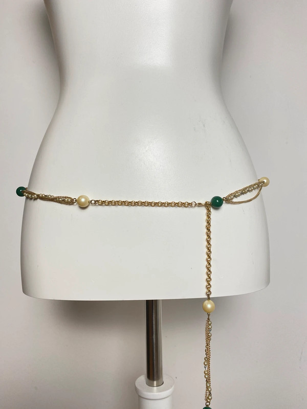 Vintage Goldener Kettengürtel mit Perlen und Kunststoffperlen, verstellbar
