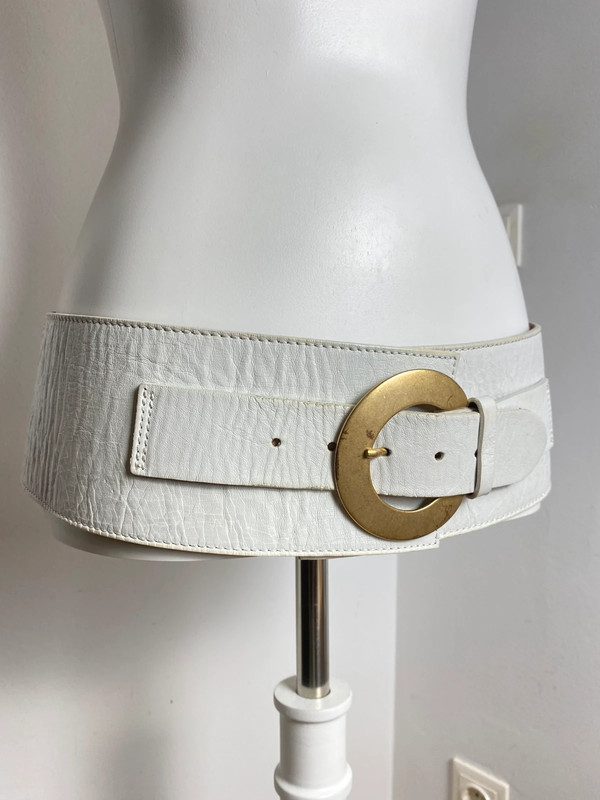 Ceinture large en cuir blanc Vintage Love avec boucle en or