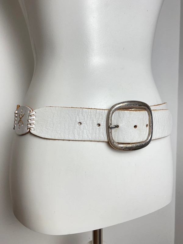 Vintage Y2K Ledergürtel Esprit Weiß schmaler Metall-Schnalle Accessoire