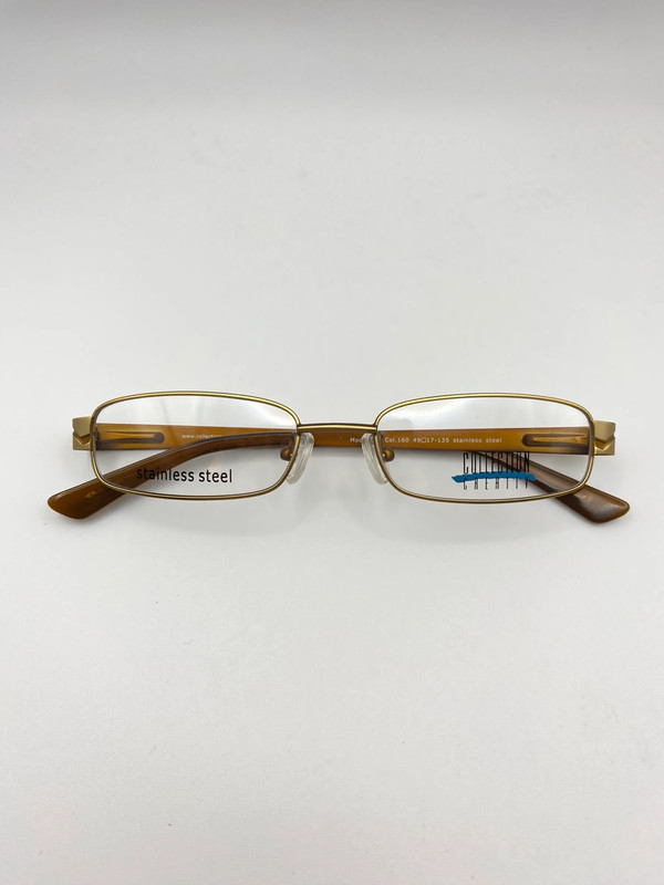 Vintage Y2K Style Rectangular Metal Eyeglass Frame with Brown Temples
