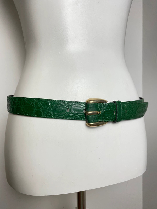 Vintage Leder Gürtel mit auffälliger Schnalle - Grün
