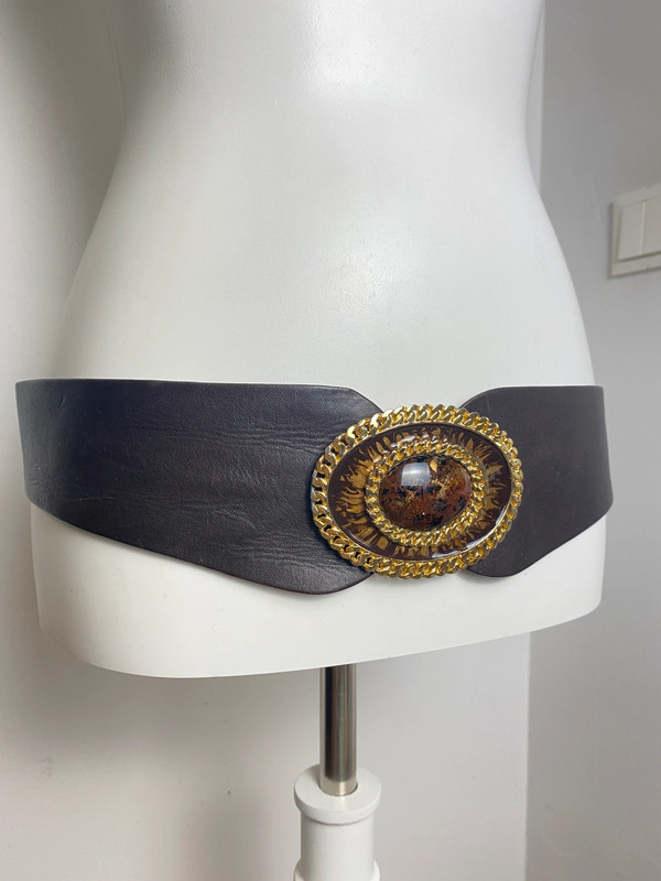 Vintage Ledergürtel mit großer Gold-Schnalle