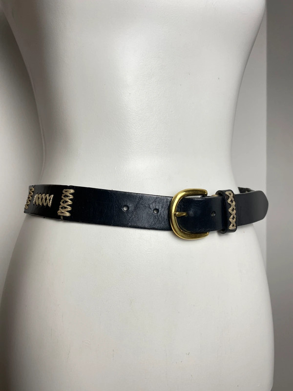 Vintage Leder Gürtel mit goldener Schnalle und Ziernähten