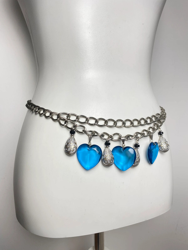 Vintage Y2K Stil Kettengürtel mit Herz- und Perlenanhängern 90er