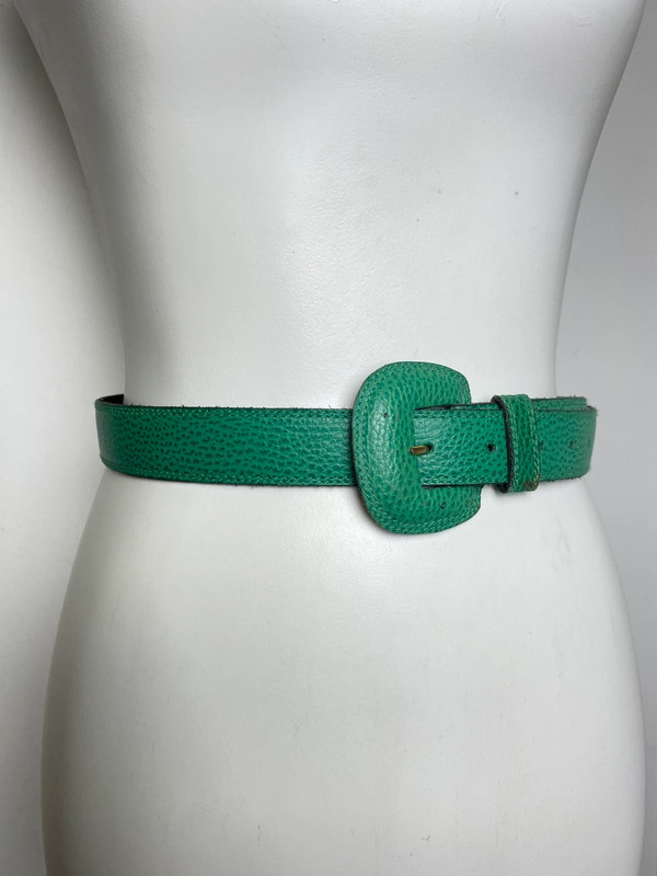 Vintage Ledergürtel in Grün mit Großem Schnalle, 80er Stil