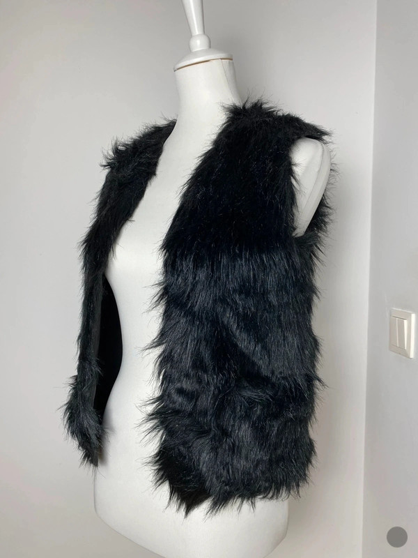 Vintage Y2K Faux Fell Weste Gilet in Schwarz