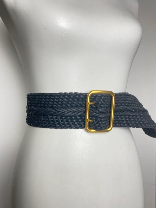 Unisex Schwarzer geflochtener Stoffgürtel mit Goldschnalle, größenverstellbar