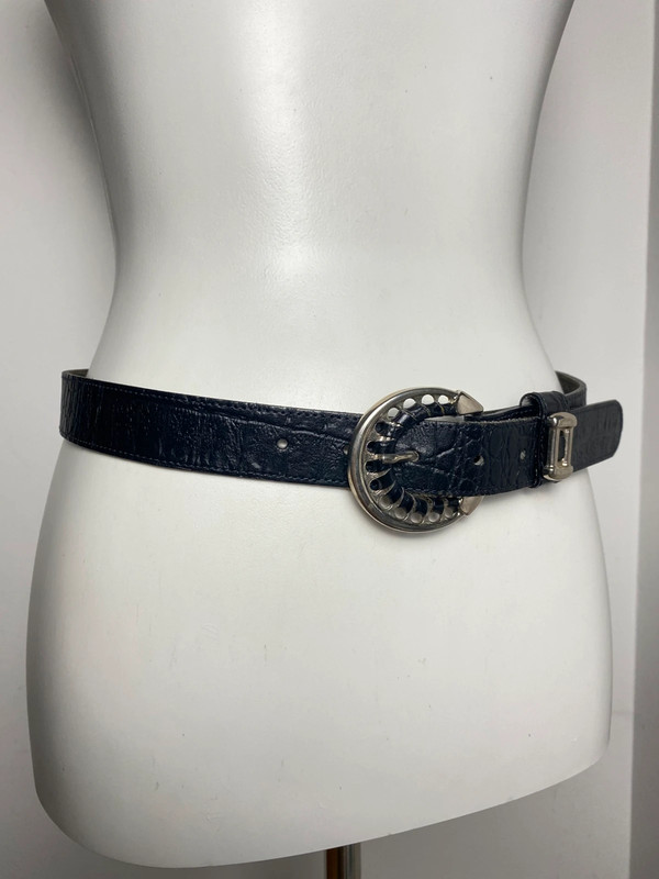 Vintage Ledergürtel in Schwarz mit Metall-Schnalle