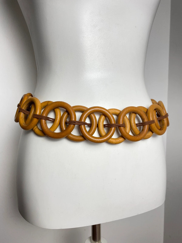 Wooden Chain-Link Waist Belt Brown Thick Accessory for Women