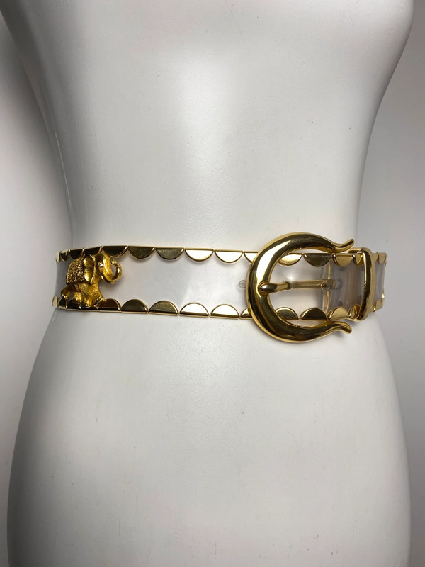 Vintage Klarsicht PVC-Gürtel mit Elefanten-Nieten und Goldbuckel von Vintage Love