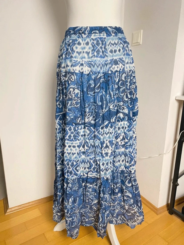 Boho Langer Leinenrock mit Patchwork-Muster