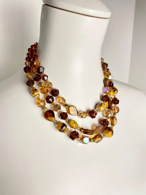 Vintage West German Amber and Faceted Glass Bead Necklace